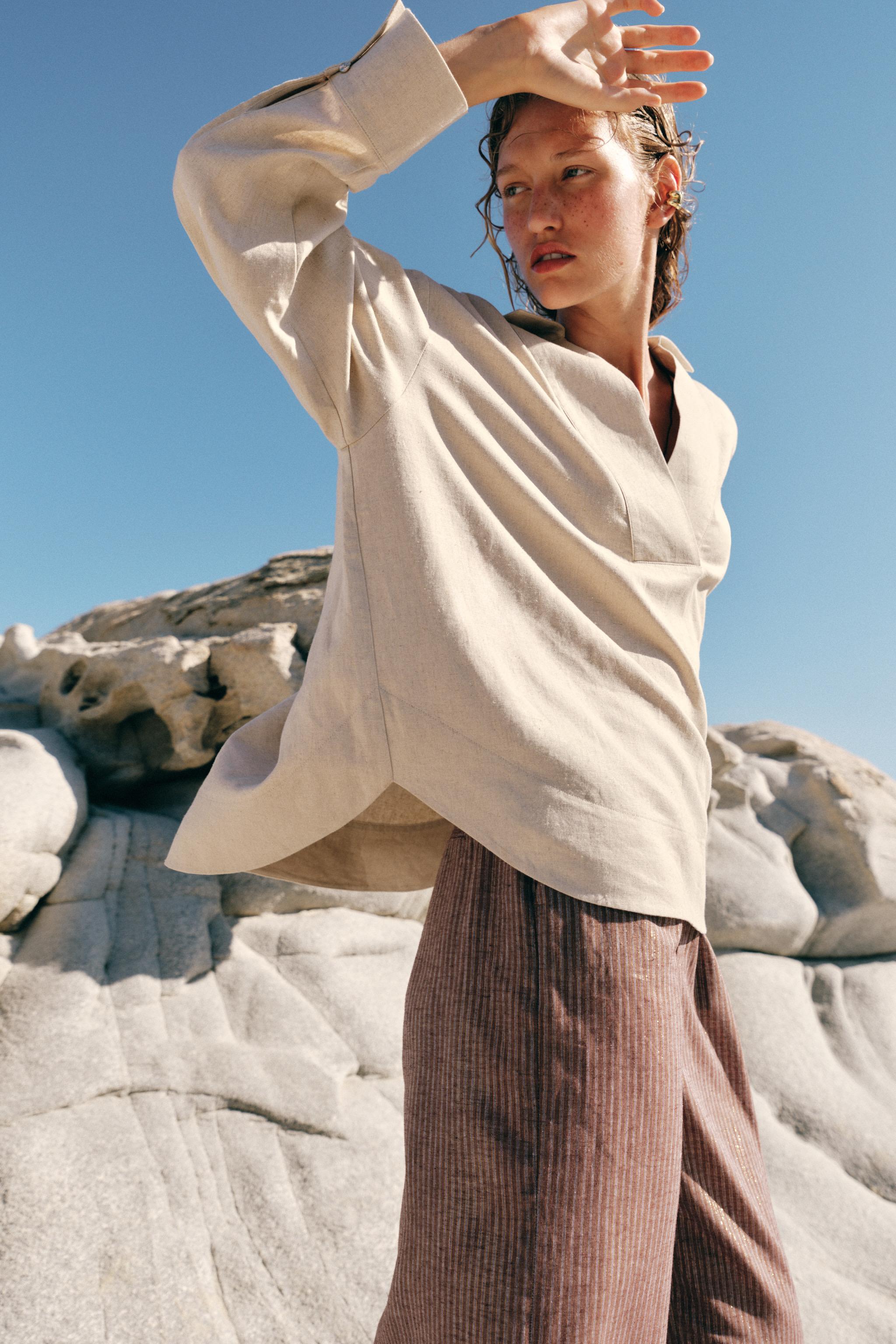 BLOUSE EN LIN À COL POLO